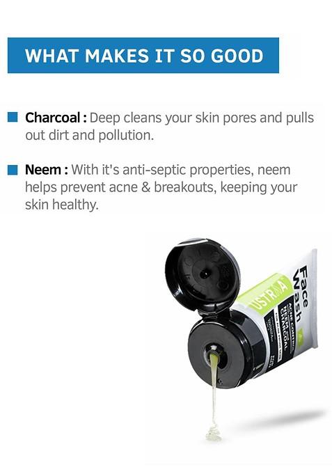 Ustraa Men Acne Control Oil Neem Charcoal Face Wash 100G