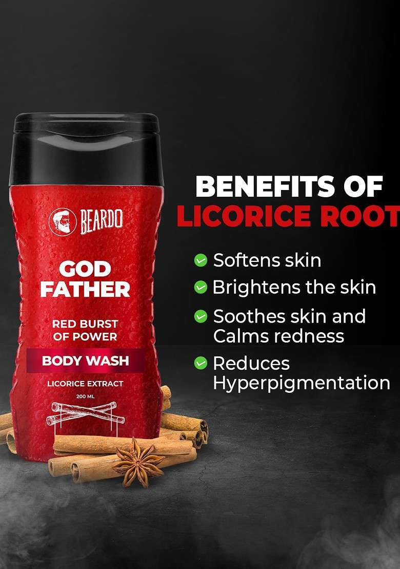 Beardo Men God Father Red Burst Of Power Body Wash With Licorice Extract 200 Ml - Indya