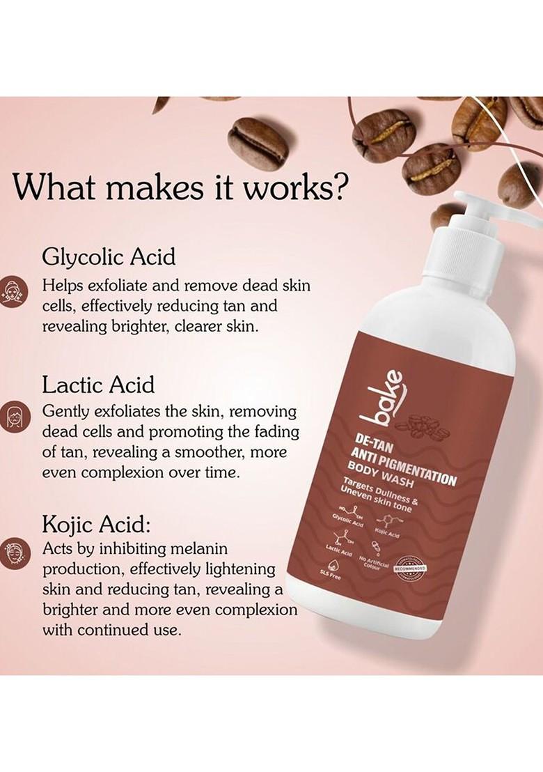 Bake De Tan Anti Pigmentation Body Wash With Glycolic Lactic Acid 250 Ml
