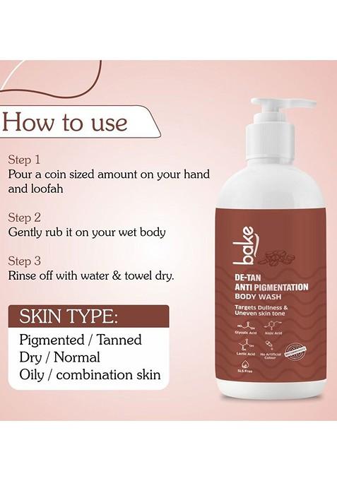 Bake De Tan Anti Pigmentation Body Wash With Glycolic Lactic Acid 250 Ml