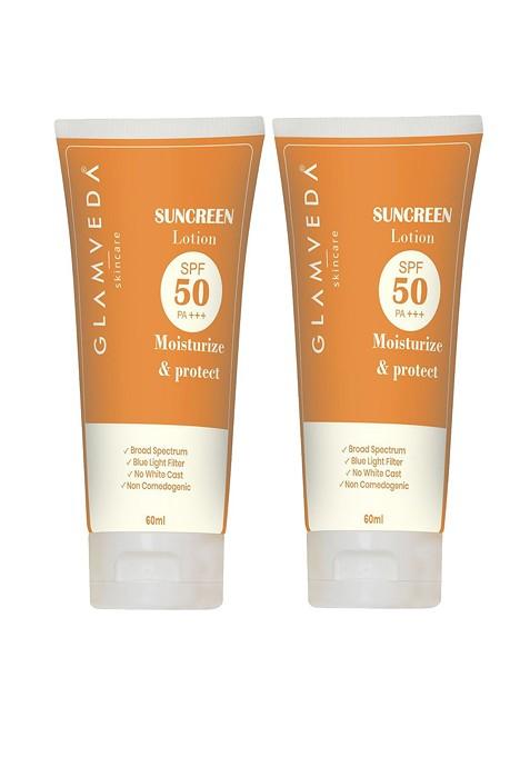 Glamveda Set Of 2 Water Sweat Resistant Spf 50 Pa Sunscreen Lotion 60Ml Each