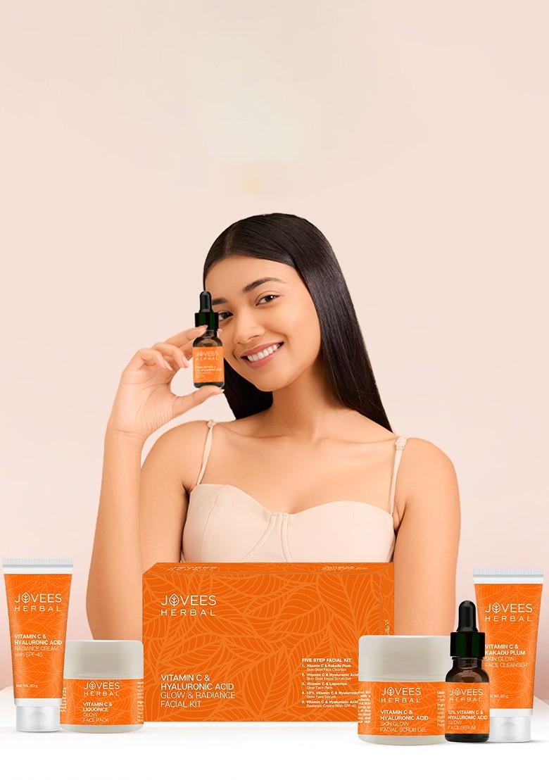 Jovees Herbal Vitamic C Hyaluronic Acid Glow Radiance 5 Steps Facial Kit 215G