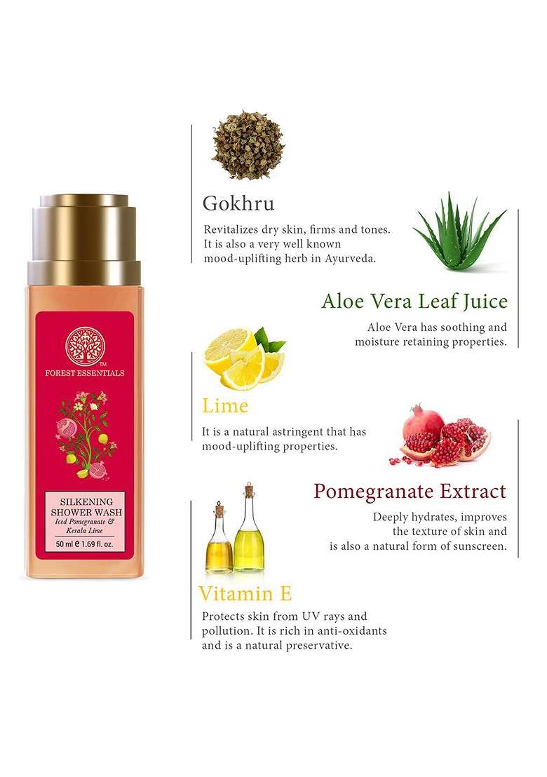 Forest Essentials Silkening Shower Wash With Iced Pomegranate Kerala Lime 50Ml - Indya
