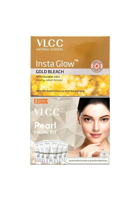 Vlcc Set Of Pearl Facial Kit 60 G Insta Glow Gold Bleach 30