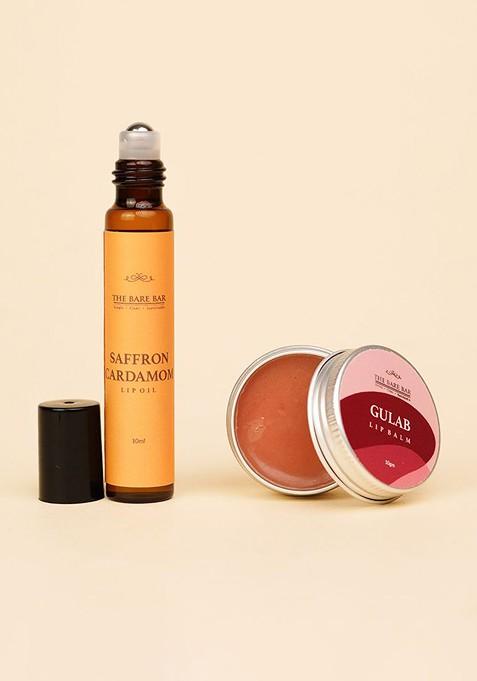 The Bare Bar Set Of 2 Gulab Lip Balm Saffron Cardamom Oil 10 G Each