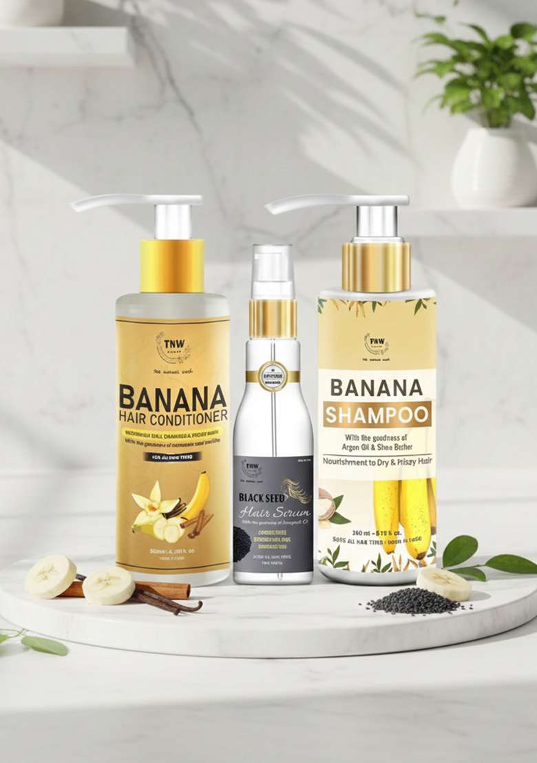 Tnw The Natural Wash Banana Shampoo With Black Seed Serum Conditioner - Indya