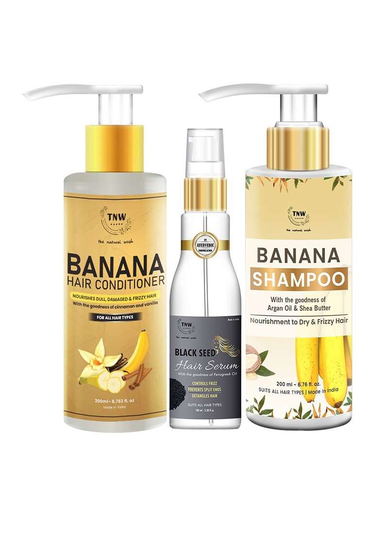 Tnw The Natural Wash Banana Shampoo With Black Seed Serum Conditioner - Indya