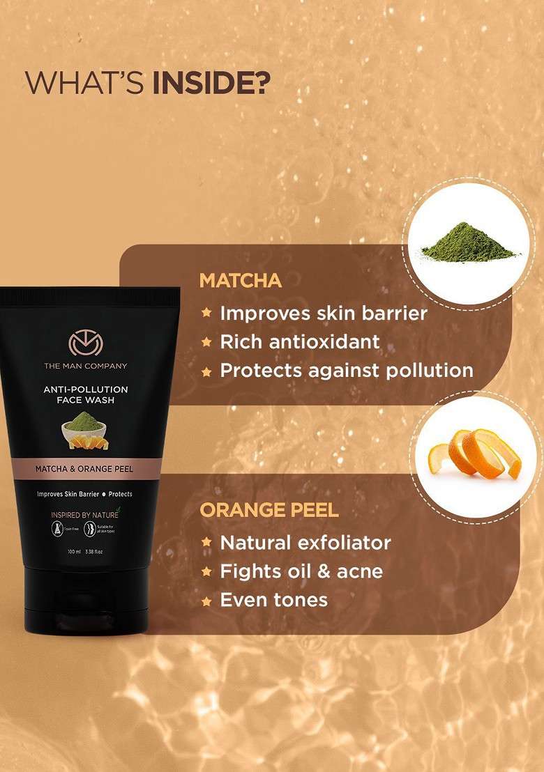 The Man Company Set Of 2 Anti Pollution Face Wash With Matcha Orange Peel 100Ml Each - Indya