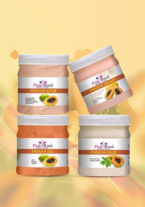 Pink Root Papaya Eco Scrub Cream Gel Face Mask Facial Kit 500Gm Each