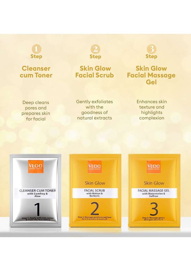 Vlcc Set Of 3 Skin Glow Facial Kit 25 G Each - Indya