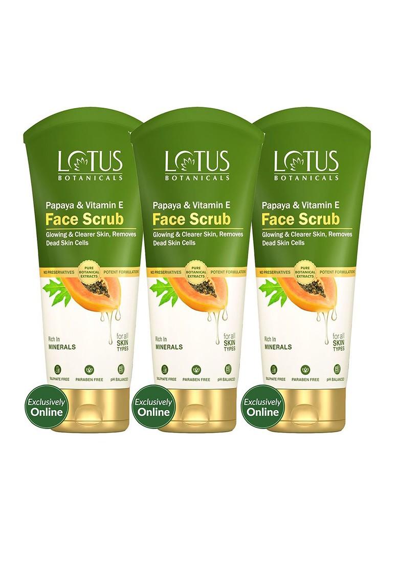 Lotus Botanicals Set Of 3 Papaya Vitamin E Brightening Face Scrub 100G Each