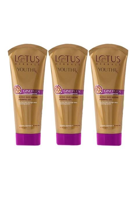 Lotus Herbals Set Of 3 Youth Rx Active Anti Ageing Foaming Gel Face Wash 100G Each