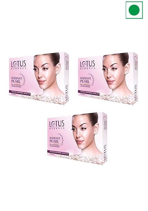 Lotus Herbals Set Of 3 Radiant Pearl Cellular Radiance Facial Kit 37G Each
