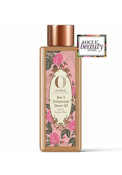 Ohria Ayurveda Rose Pomegranate Shower Oil For Soft Hydrated Radiant Skin 50Ml