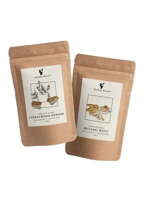 Herbal Mitra Set Of 2 Natural Sandalwood Multani Mitti Powder Face Pack 100 G Each