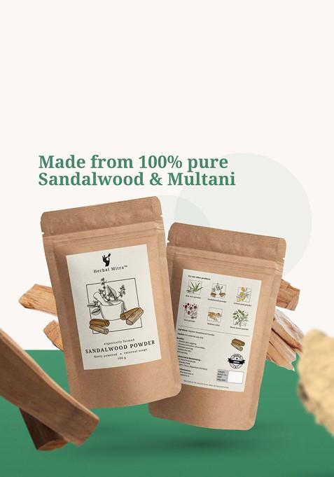 Herbal Mitra Set Of 2 Natural Sandalwood Multani Mitti Powder Face Pack 100 G Each