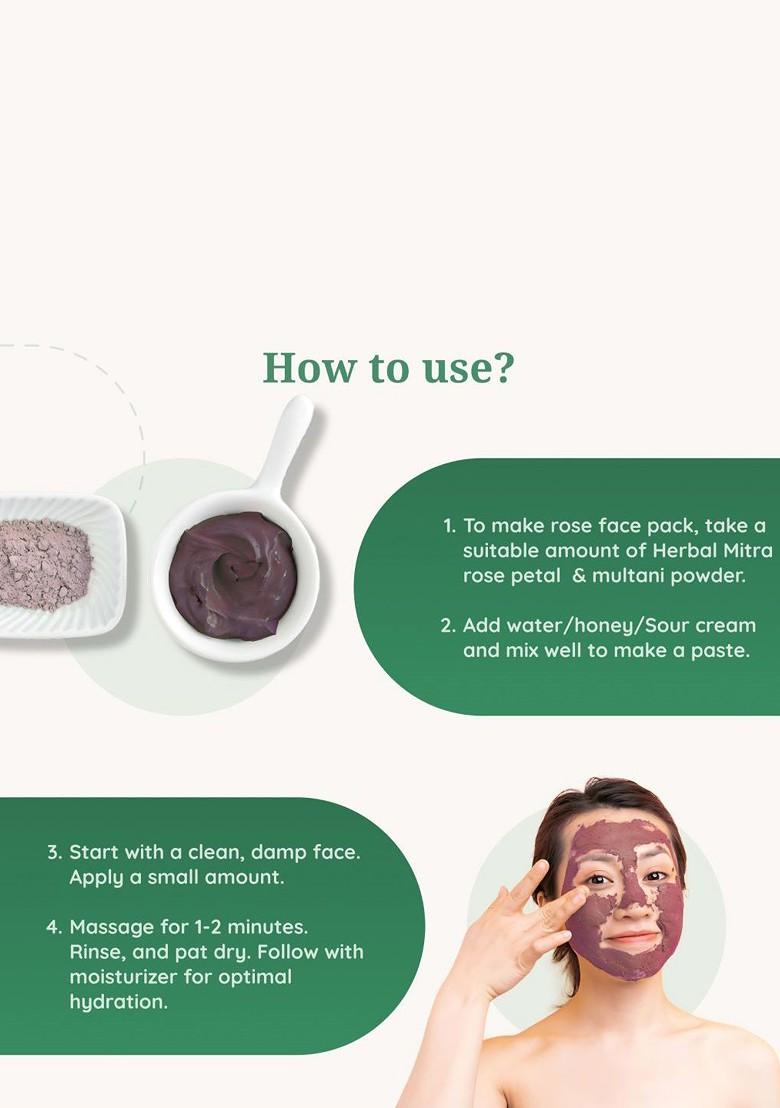 Herbal Mitra Set Of 2 Natural Pure Rose And Multani Mitti Powder Face Pack 100 G Each