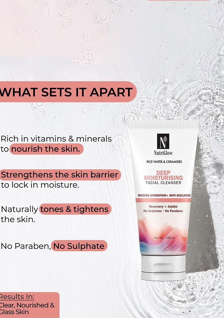 Nutriglow Rice Water Ceramides Deep Moisturising Facial Cleanser With Jojoba 100 Ml