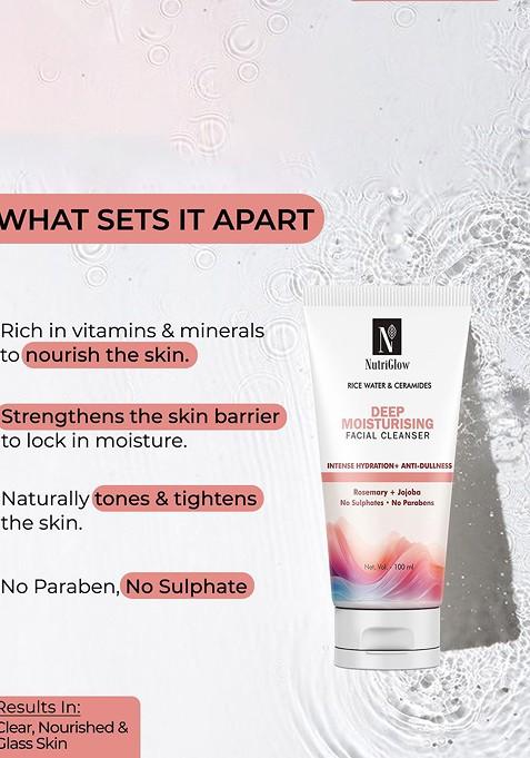 Nutriglow Rice Water Ceramides Deep Moisturising Facial Cleanser With Jojoba 100 Ml