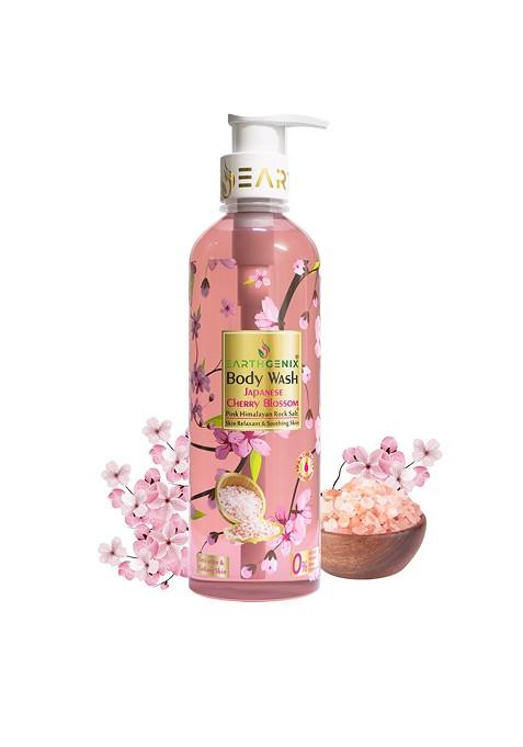 Earthgenix Body Wash Japanese Cherry Blossom Pink Himalayan Rock Salt With Loofah 1000Ml