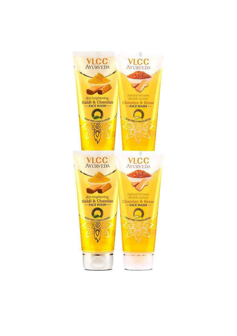 Vlcc Set Of 4 Ayurveda Chandan Kesar Haldi Facewash 100 Ml Each - Indya
