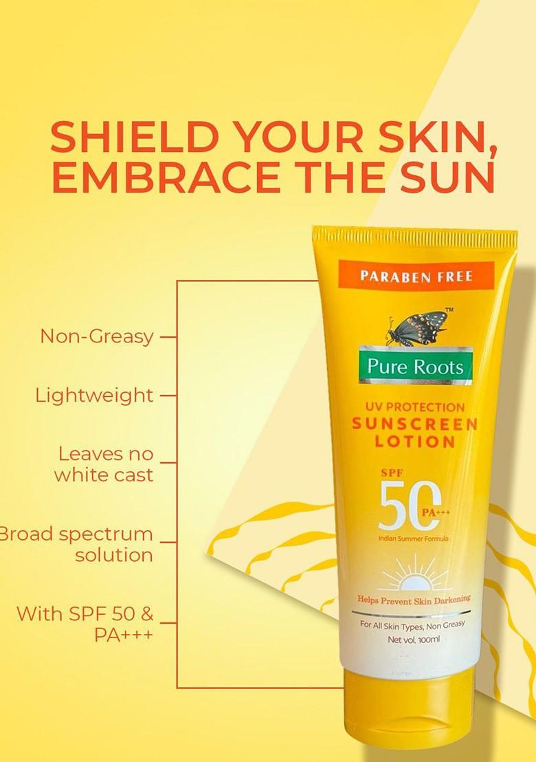 Pure Roots Uv Protection Sunscreen Lotion Spf 50 Pa 100 Ml