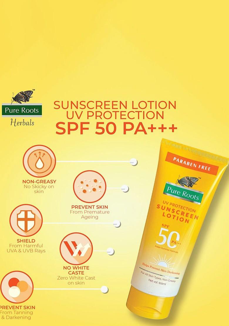 Pure Roots Uv Protection Sunscreen Lotion Spf 50 Pa 100 Ml