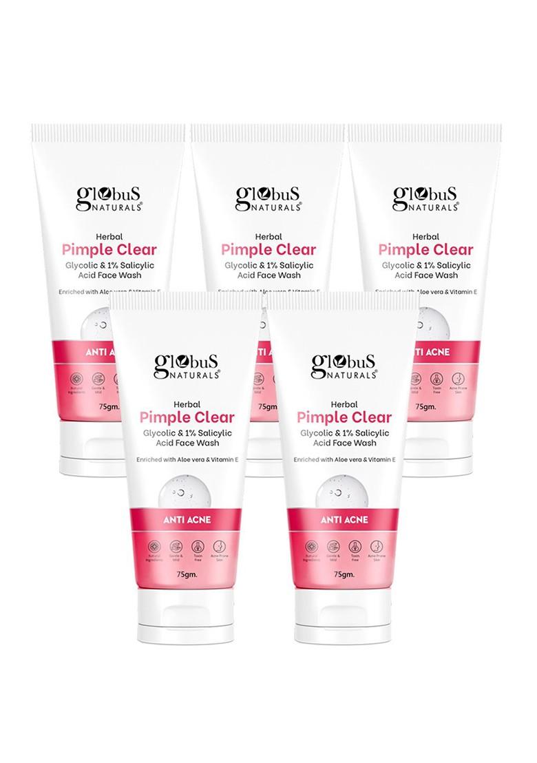 Globus Naturals Set Of 5 Pimple Clear Face Wash With Salicylic Acid 75 G Each