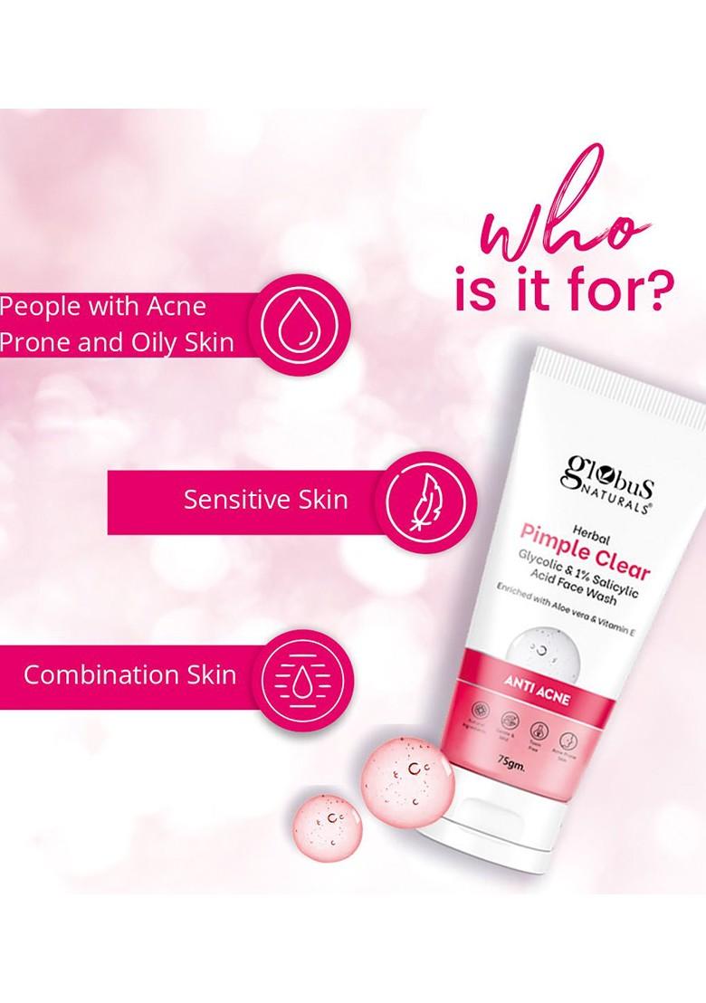 Globus Naturals Set Of 5 Pimple Clear Face Wash With Salicylic Acid 75 G Each