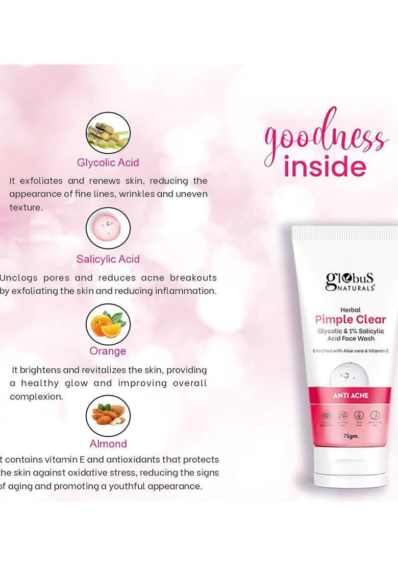 Globus Naturals Set Of 5 Pimple Clear Face Wash With Salicylic Acid 75 G Each