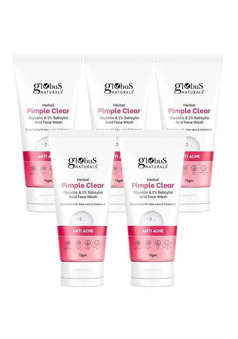 Globus Naturals Set Of 5 Pimple Clear Face Wash With Salicylic Acid 75 G Each