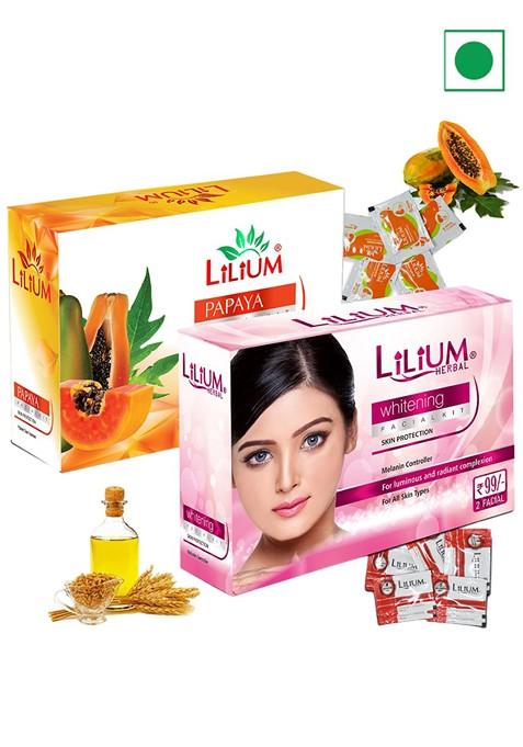 Lilium Papaya Whitening Facial Kit For Luminous Radiant Complexion 60G Each