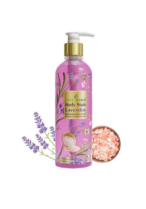 Earthgenix Lavender With Pink Himalayan Rock Salt Body Wash Loofah 500 Ml
