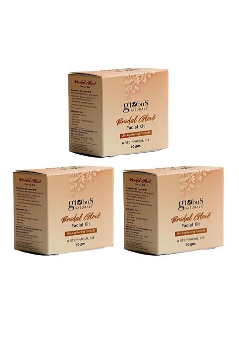 Globus Naturals Bridal Glow Set Of 3 Skin Lightening 6 Step Facial Kits 40Gm Each