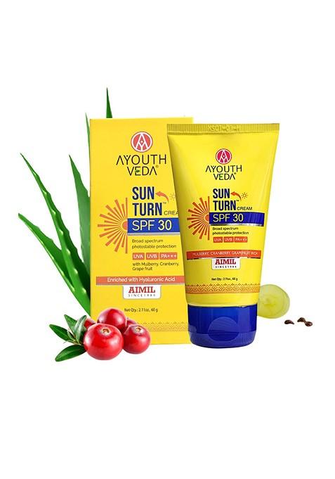 Ayouthveda Sun Turn Cream Spf 30 With Hyaluronic Acid For Broad Spectrum 60 G