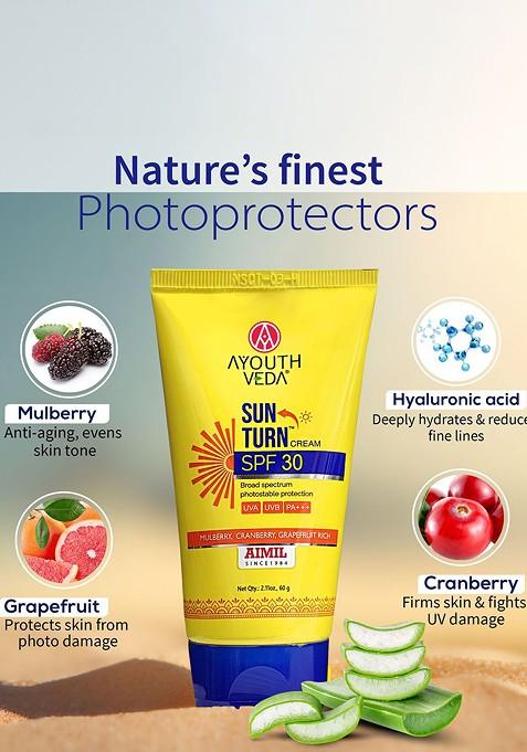 Ayouthveda Sun Turn Cream Spf 30 With Hyaluronic Acid For Broad Spectrum 60 G