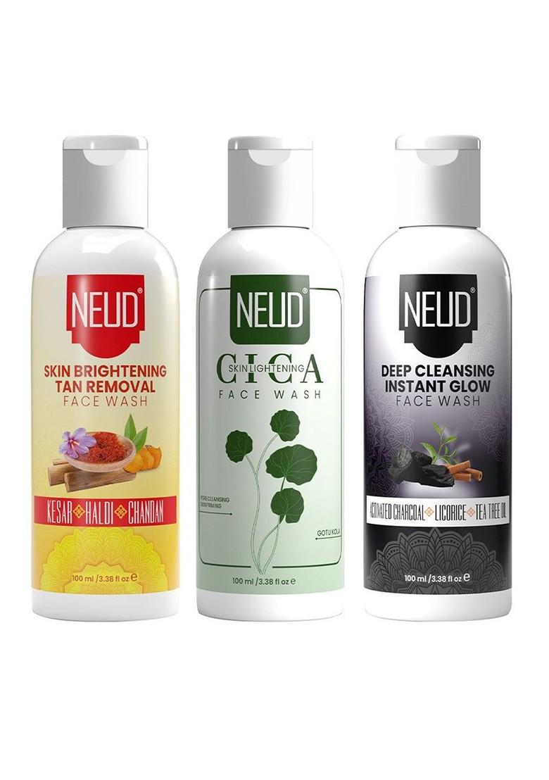 Neud Set Of 3 Cica Tan Removal Deep Cleansing Skin Brightening Face Wash 100 Ml Each
