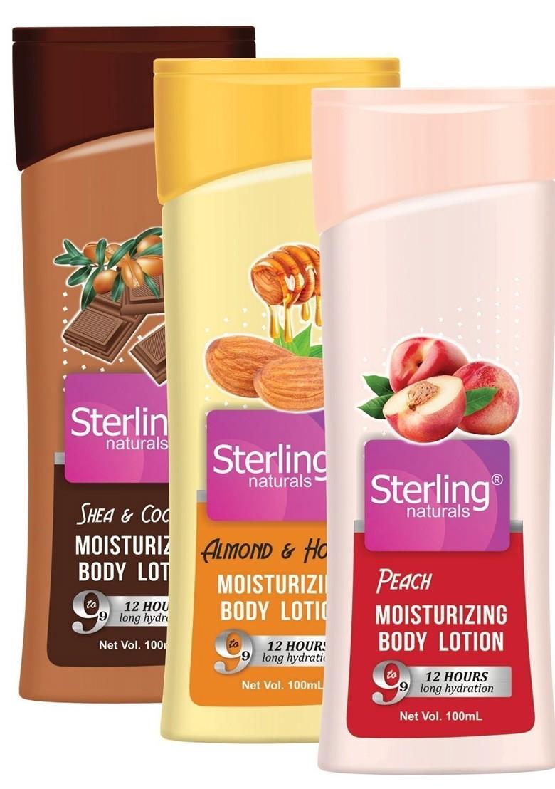 Sterling Naturals Set Of 3 Peach Shea Butter Almond Moisturizing Body Lotion 100 Ml