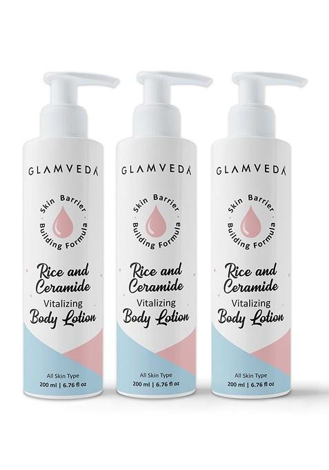 Glamveda Set Of 3 Rice Ceramide Vitalizing Body Lotion 200 Ml Each