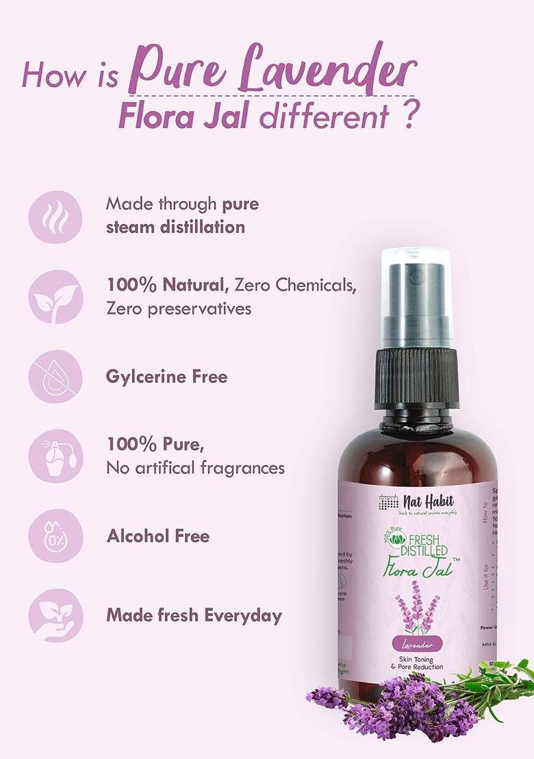 Nat Habit 100 Pure Fresh Distilled Lavender Flora Jal Toner For Skin Toning 100Ml - Indya