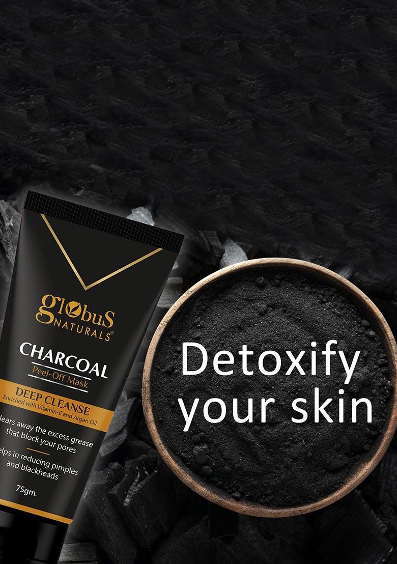 Globus Naturals Charcoal Set Of 2 Peel Off Mask For Deep Cleanse With Vitamin E 75G Each