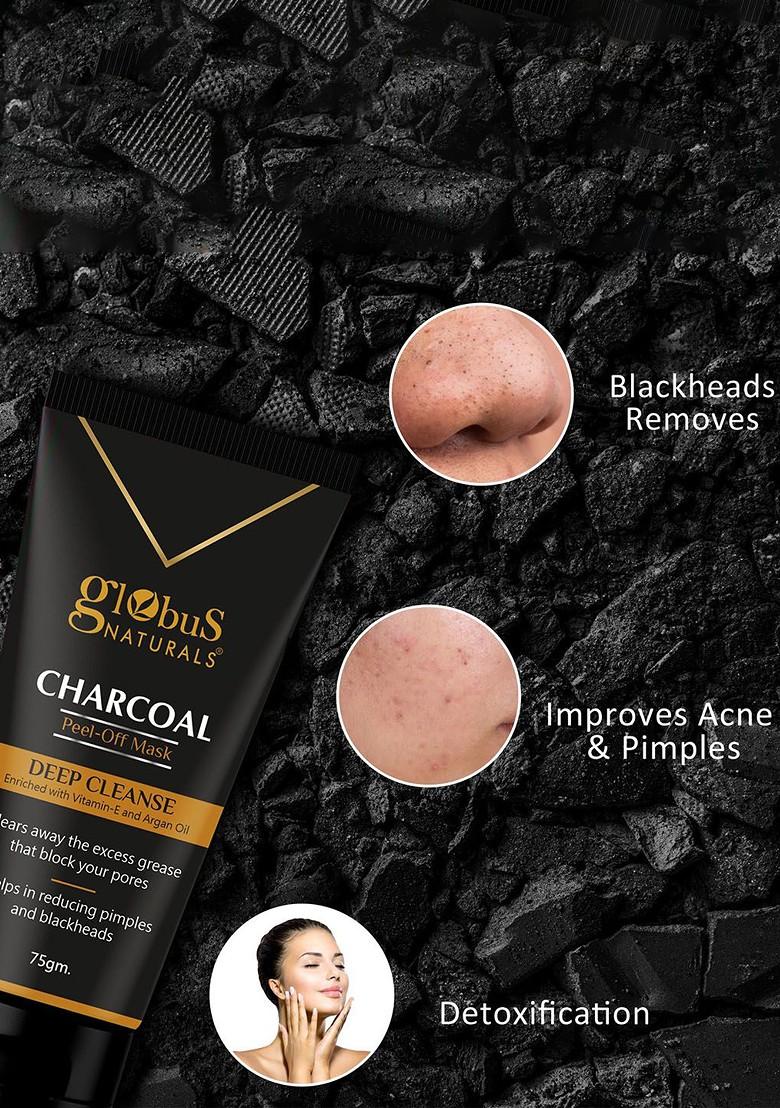 Globus Naturals Charcoal Set Of 2 Peel Off Mask For Deep Cleanse With Vitamin E 75G Each