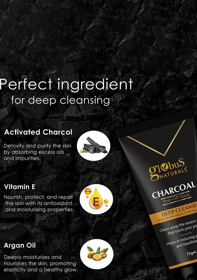 Globus Naturals Charcoal Set Of 2 Peel Off Mask For Deep Cleanse With Vitamin E 75G Each