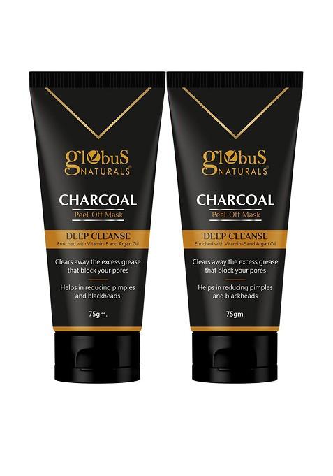 Globus Naturals Charcoal Set Of 2 Peel Off Mask For Deep Cleanse With Vitamin E 75G Each