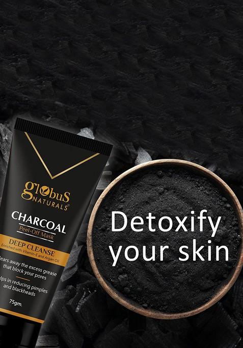 Globus Naturals Charcoal Set Of 2 Peel Off Mask For Deep Cleanse With Vitamin E 75G Each