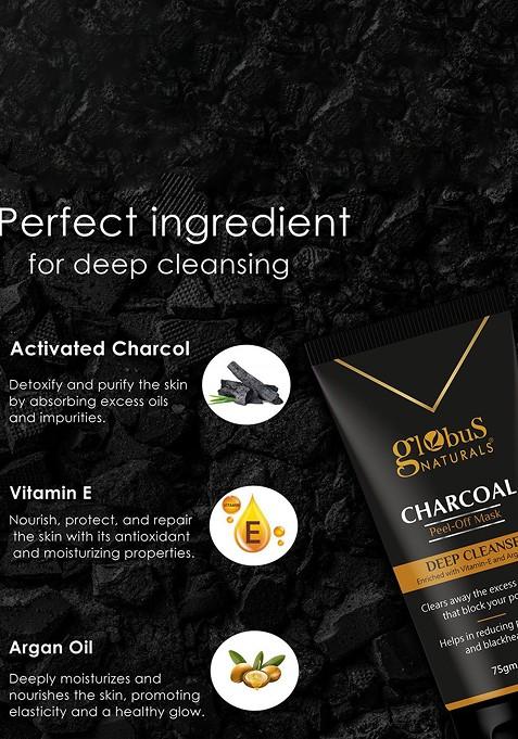 Globus Naturals Charcoal Set Of 2 Peel Off Mask For Deep Cleanse With Vitamin E 75G Each