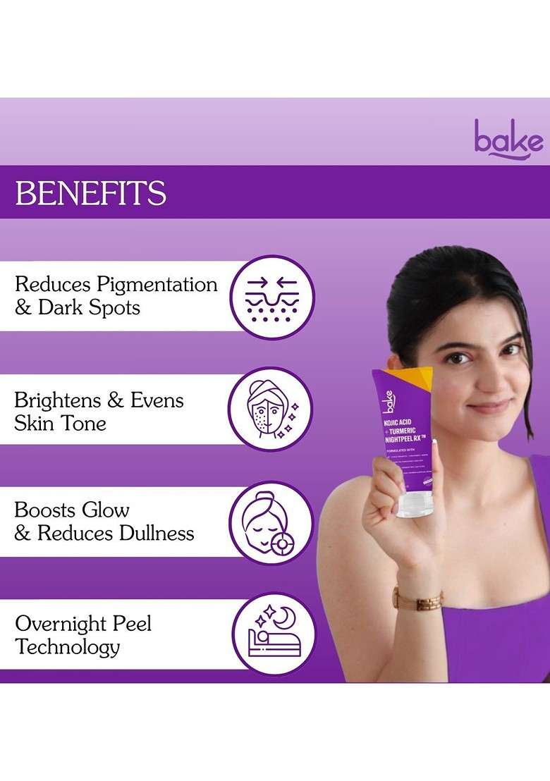 Bake Kojic Acid Turmeric Night Peel Mask For Pigmentation 100 Ml - Indya