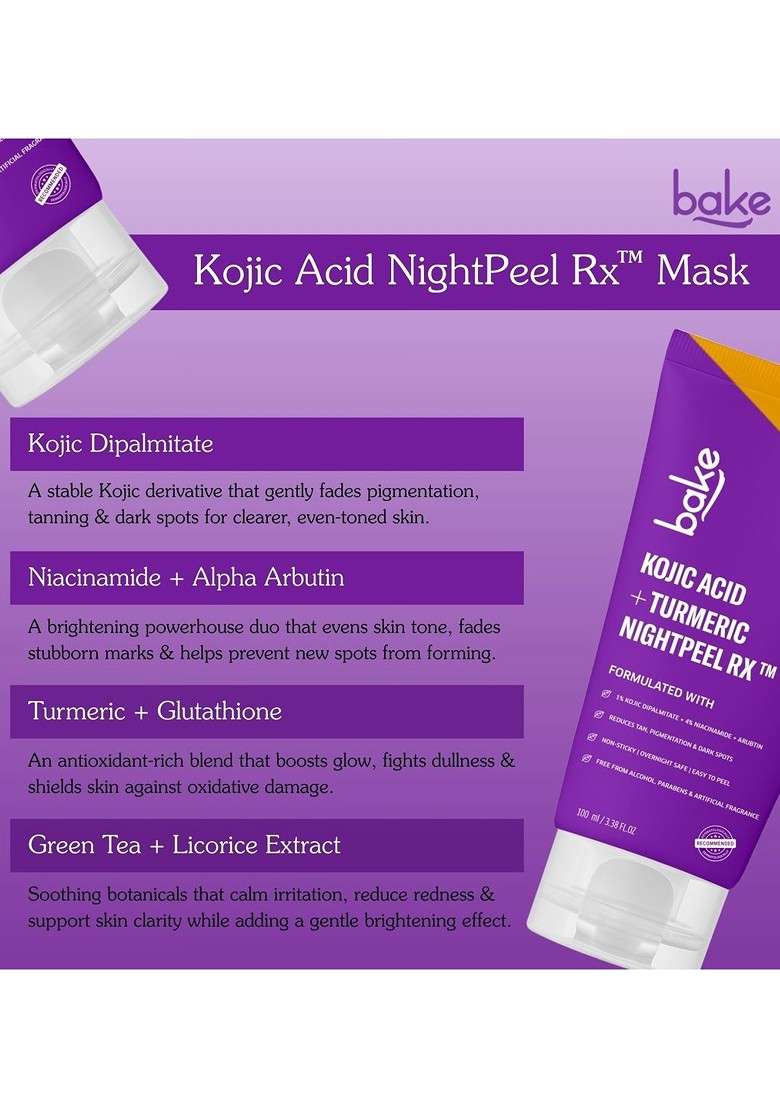 Bake Kojic Acid Turmeric Night Peel Mask For Pigmentation 100 Ml - Indya