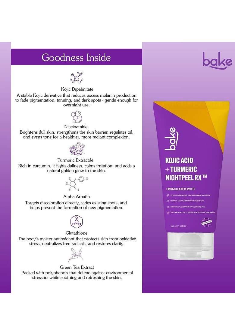 Bake Kojic Acid Turmeric Night Peel Mask For Pigmentation 100 Ml - Indya