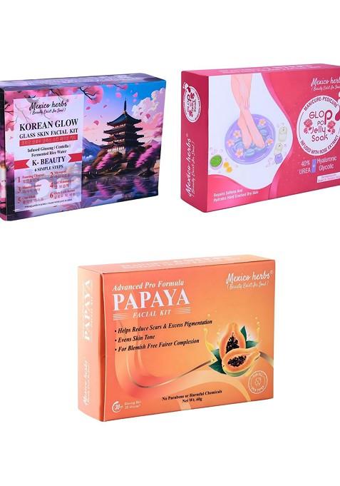 Mexico Herbs Set Of 3 Glop Pop Manicure Pedicure Kit Korean Papaya Facial 60G Each